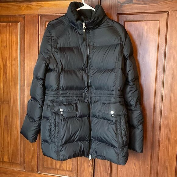 Lands End Women’s Down Coat Black Zip Hoodless Size L - Picture 1 of 11